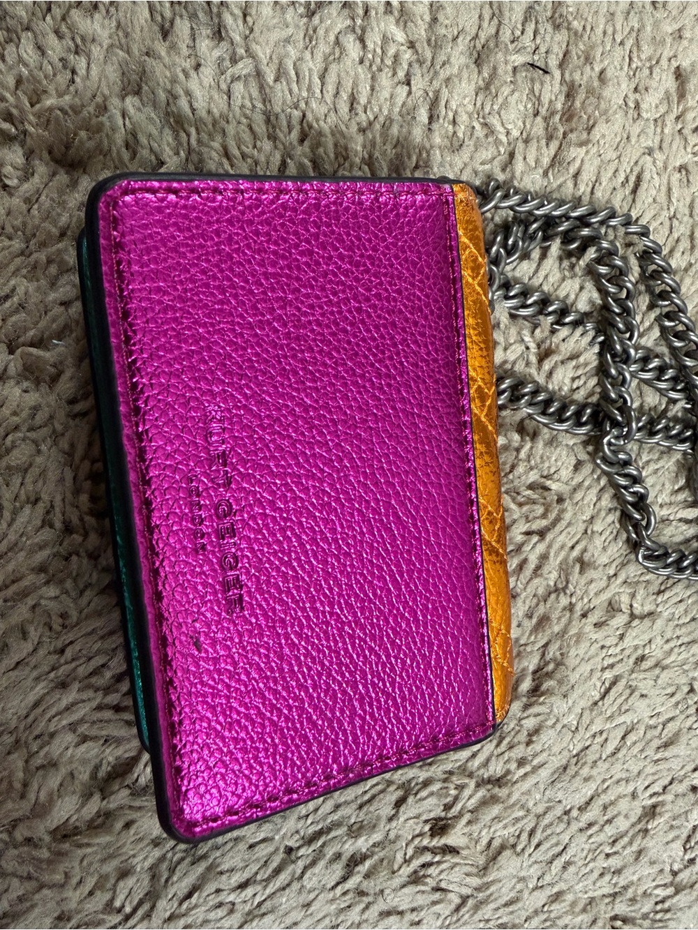 Kurt Geiger Metallic Two-Tone Quilted Chain Shoulder Bag - Gold & Pink - Picture 2 of 6